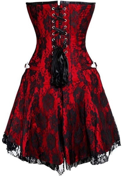 Nya Gothic Net Overlay Corset Dress- Red Satin Overlay Corset