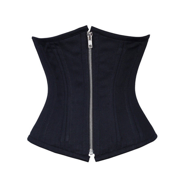Gothic Blue and Black Brocade Striped Waist Training Overbust Corset Top